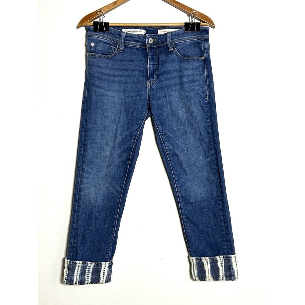 Pilcro Anthropologie Slim Boyfriend Jeans Womens 27 Cropped Cuffed Tie Dye Hem